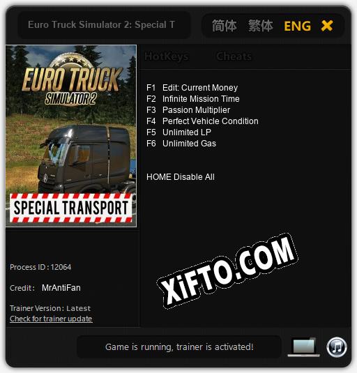 Трейнер для Euro Truck Simulator 2: Special Transport [v1.0.2]