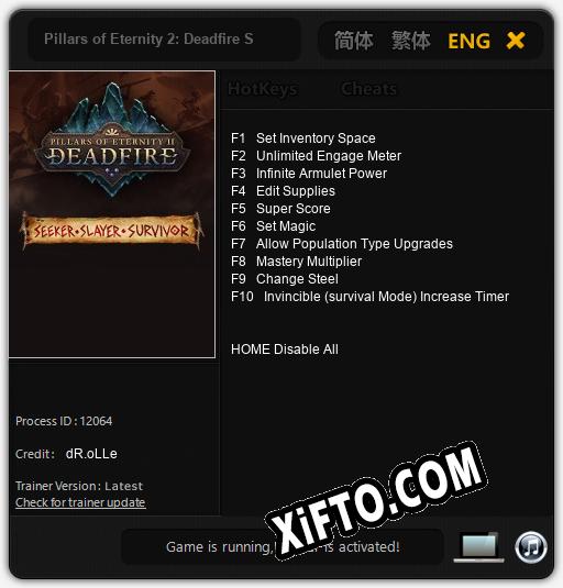 Трейнер для Pillars of Eternity 2: Deadfire Seeker, Slayer, Survivor [v1.0.8]
