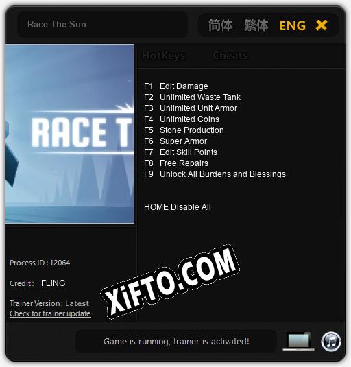 Трейнер для Race The Sun [v1.0.4]