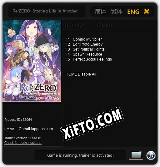 Re:ZERO -Starting Life in Another World- The Prophecy of the Throne: Читы, Трейнер +5 [CheatHappens.com]