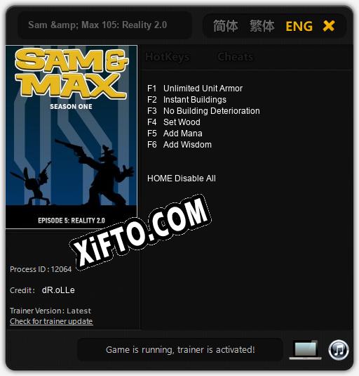 Sam & Max 105: Reality 2.0: ТРЕЙНЕР И ЧИТЫ (V1.0.14)
