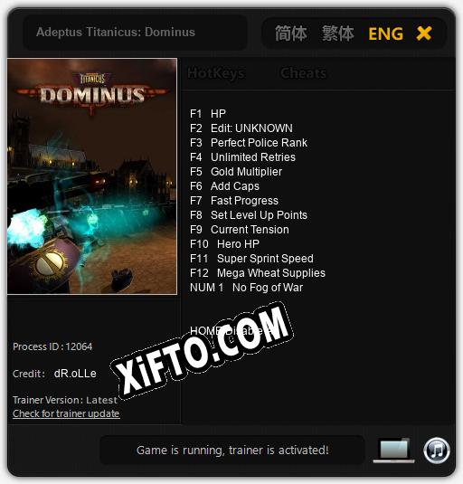 Трейнер для Adeptus Titanicus: Dominus [v1.0.7]