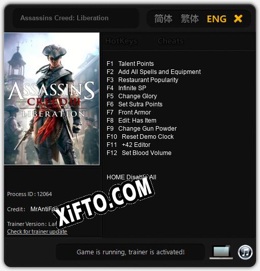 Assassins Creed: Liberation: Читы, Трейнер +12 [MrAntiFan]