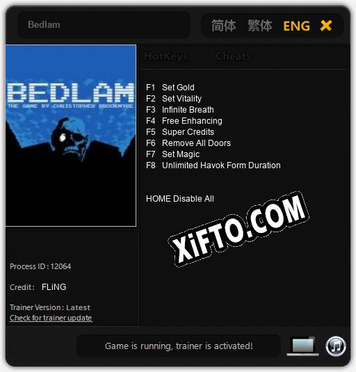 Bedlam: Читы, Трейнер +8 [FLiNG]