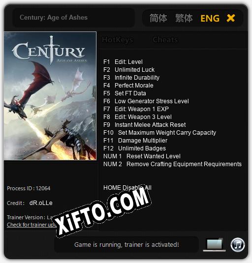 Трейнер для Century: Age of Ashes [v1.0.5]