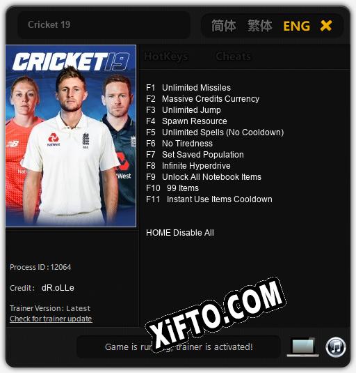 Трейнер для Cricket 19 [v1.0.1]