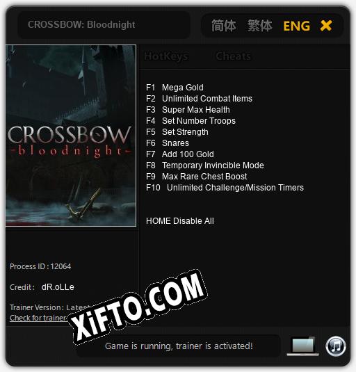 Трейнер для CROSSBOW: Bloodnight [v1.0.7]