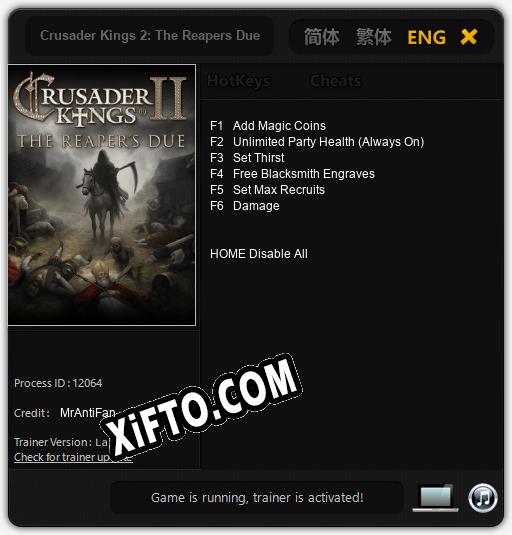 Трейнер для Crusader Kings 2: The Reapers Due [v1.0.3]