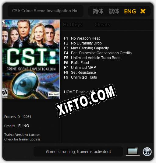 Трейнер для CSI: Crime Scene Investigation Hard Evidence [v1.0.8]