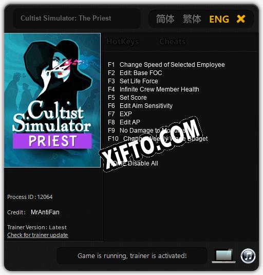 Трейнер для Cultist Simulator: The Priest [v1.0.6]