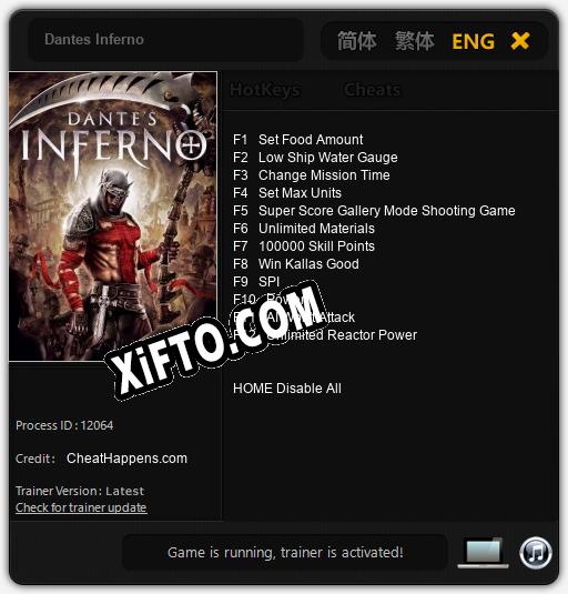 Трейнер для Dantes Inferno [v1.0.8]