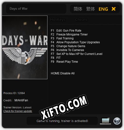 Days of War: Трейнер +9 [v1.4]