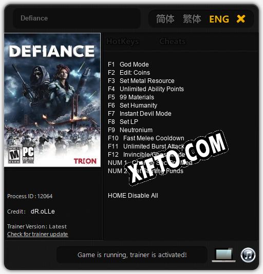 Defiance: Читы, Трейнер +14 [dR.oLLe]