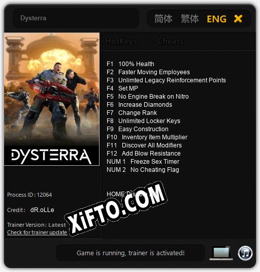 Трейнер для Dysterra [v1.0.2]