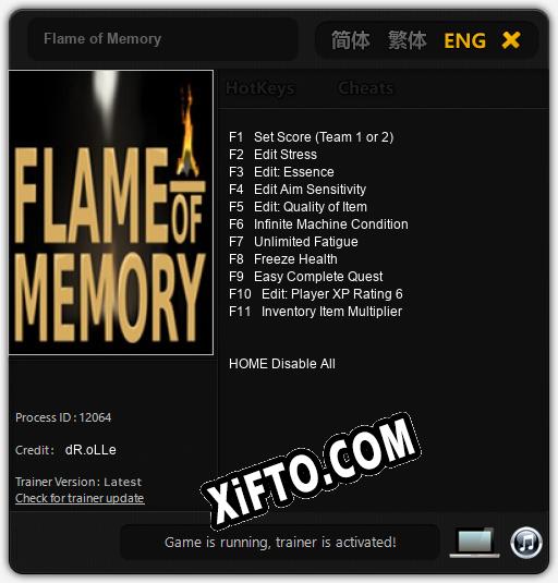 Flame of Memory: Трейнер +11 [v1.7]