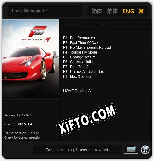 Трейнер для Forza Motorsport 4 [v1.0.6]