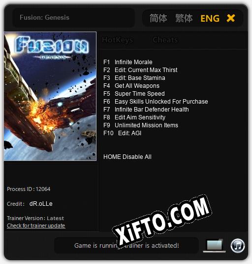 Трейнер для Fusion: Genesis [v1.0.8]