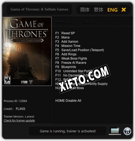 Трейнер для Game of Thrones: A Telltale Games Series [v1.0.7]