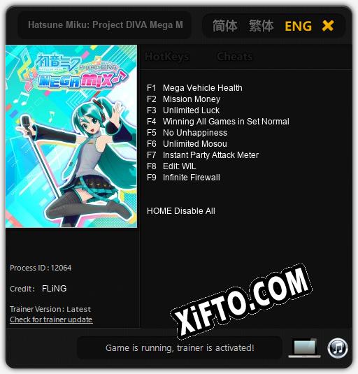 Hatsune Miku: Project DIVA Mega Mix: Трейнер +9 [v1.8]