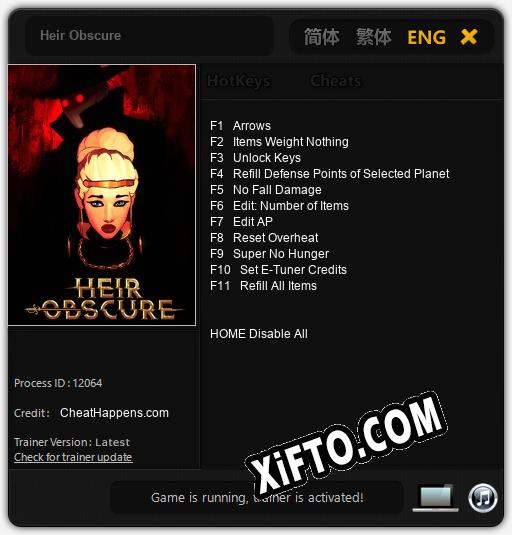 Трейнер для Heir Obscure [v1.0.1]