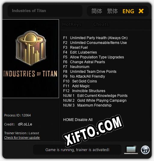 Трейнер для Industries of Titan [v1.0.5]