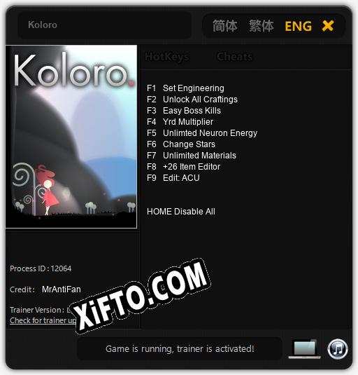 Koloro: Трейнер +9 [v1.6]