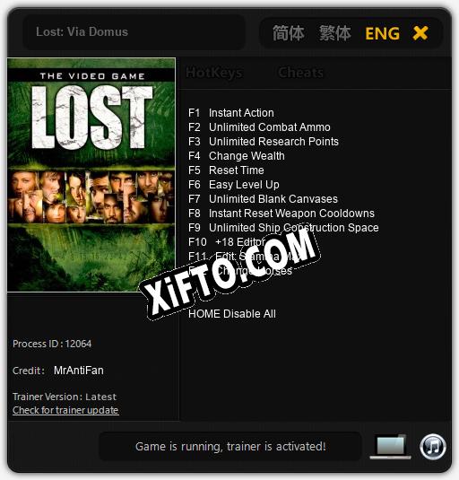 Lost: Via Domus: Читы, Трейнер +12 [MrAntiFan]