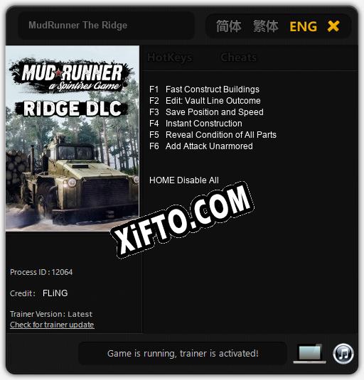 Трейнер для MudRunner The Ridge [v1.0.3]