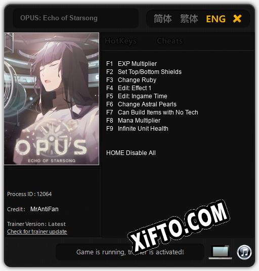 OPUS: Echo of Starsong: ТРЕЙНЕР И ЧИТЫ (V1.0.88)