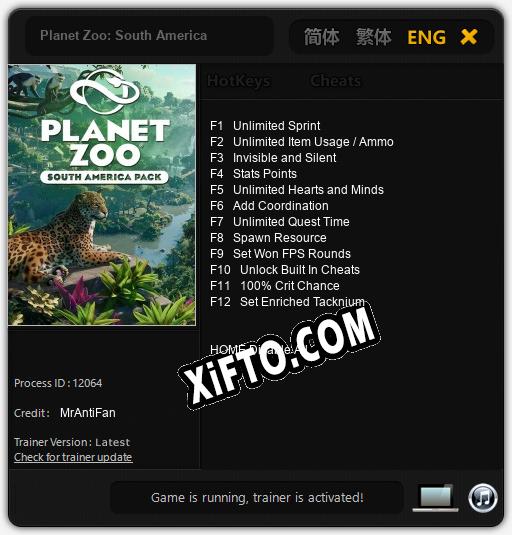 Трейнер для Planet Zoo: South America [v1.0.4]