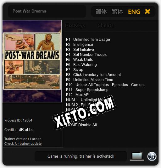 Трейнер для Post War Dreams [v1.0.9]