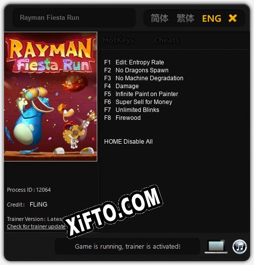 Rayman Fiesta Run: Трейнер +8 [v1.2]