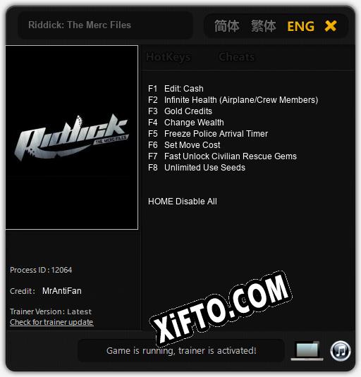 Riddick: The Merc Files: Трейнер +8 [v1.4]