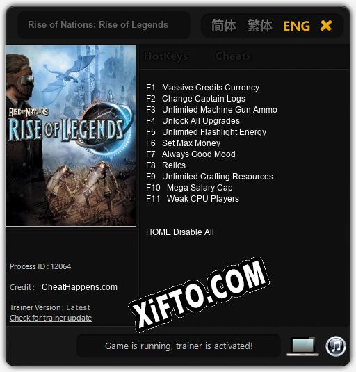 Rise of Nations: Rise of Legends: Трейнер +11 [v1.5]