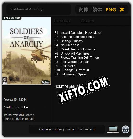 Трейнер для Soldiers of Anarchy [v1.0.3]