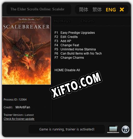 Трейнер для The Elder Scrolls Online: Scalebreaker [v1.0.8]