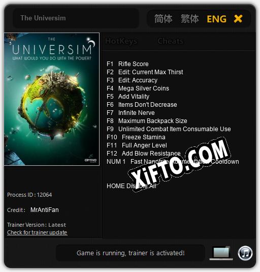 Трейнер для The Universim [v1.0.1]