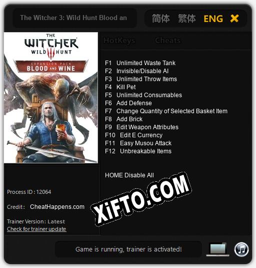 The Witcher 3: Wild Hunt Blood and Wine: Трейнер +12 [v1.2]