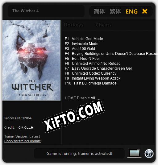 Трейнер для The Witcher 4 [v1.0.8]