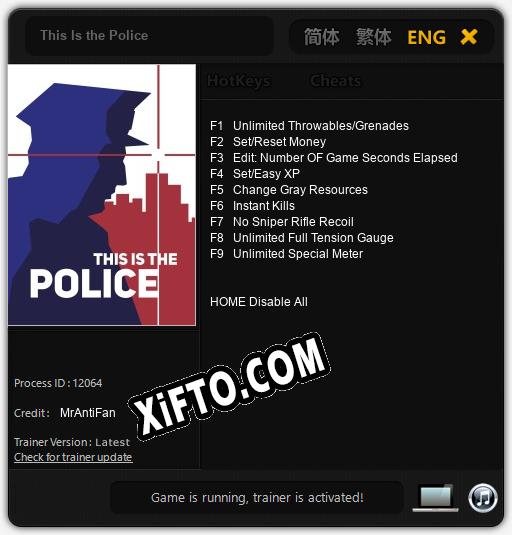 Трейнер для This Is the Police [v1.0.7]