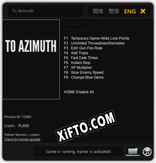 Трейнер для To Azimuth [v1.0.9]