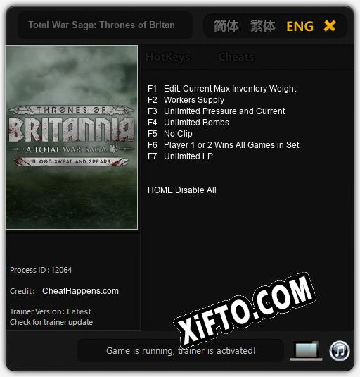 Total War Saga: Thrones of Britannia Blood, Sweat and Spears: ТРЕЙНЕР И ЧИТЫ (V1.0.4)
