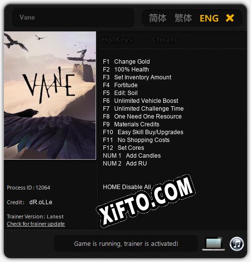 Vane: Трейнер +14 [v1.1]