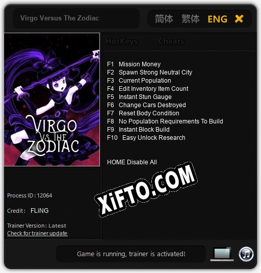 Virgo Versus The Zodiac: Трейнер +10 [v1.9]