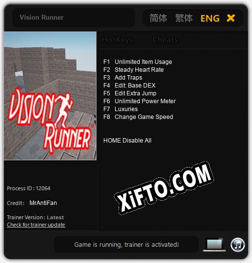 Vision Runner: Трейнер +8 [v1.7]