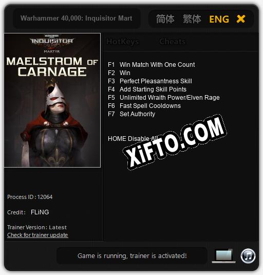 Трейнер для Warhammer 40,000: Inquisitor Martyr Maelstrom of Carnage [v1.0.8]