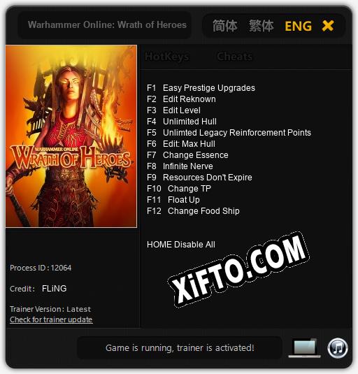 Warhammer Online: Wrath of Heroes: Читы, Трейнер +12 [FLiNG]