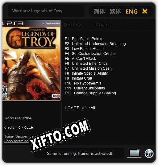 Warriors: Legends of Troy: Читы, Трейнер +12 [dR.oLLe]