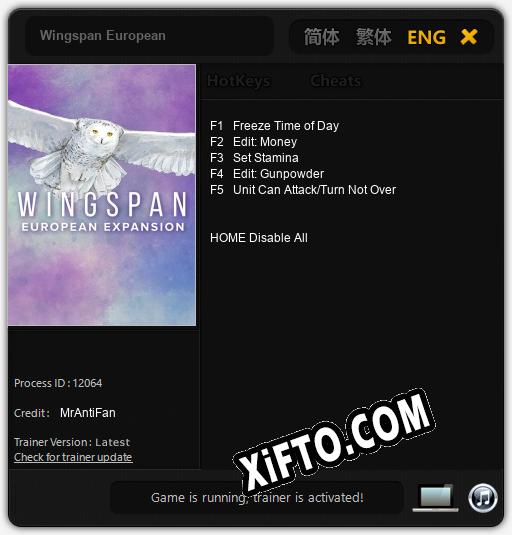 Wingspan European: Трейнер +5 [v1.9]