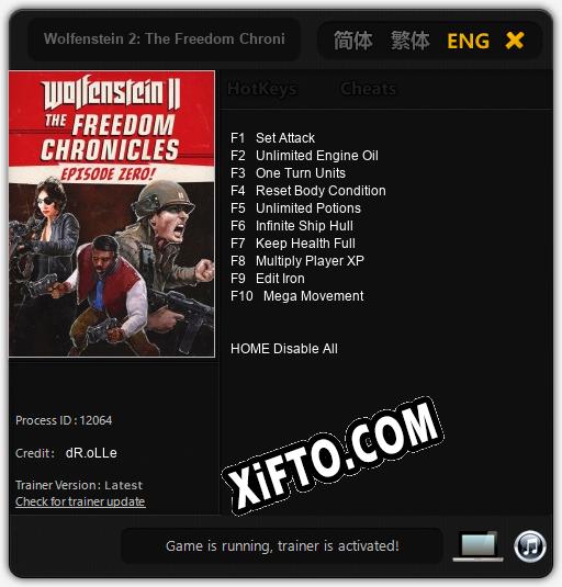 Wolfenstein 2: The Freedom Chronicles Episode Zero: ТРЕЙНЕР И ЧИТЫ (V1.0.62)